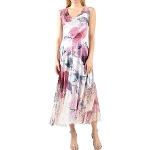 Komarov Charmeuse Lace V-neck Sleeveless Fit And Flare Midi Dress Pastel Dreams